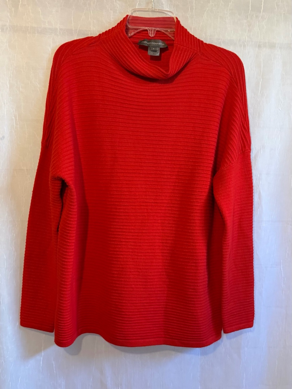 French Connection S Oversized Red Ribbed Cowl Neck Sweater